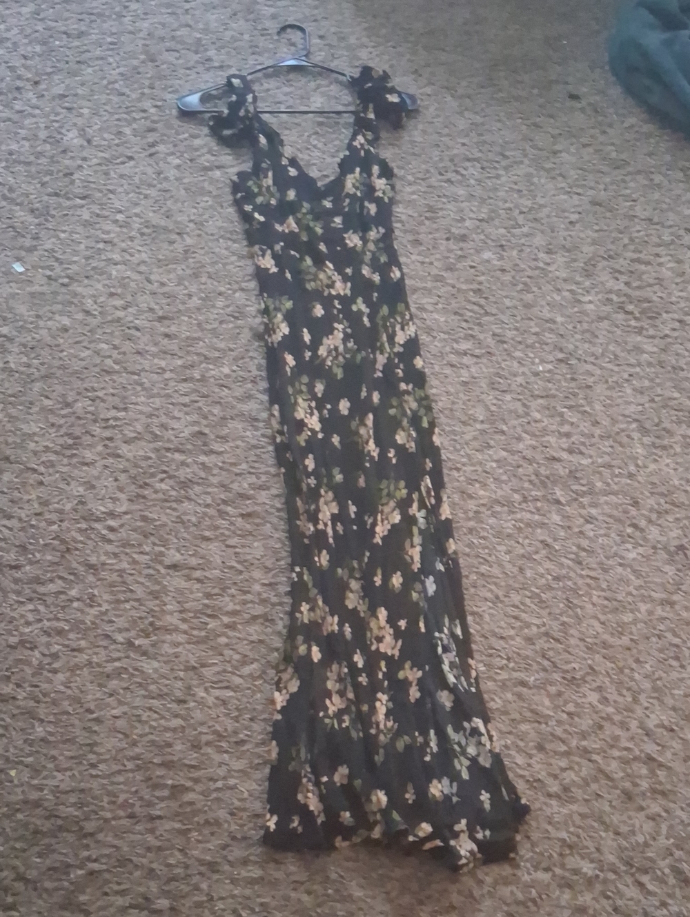 Black Floral Maxi Dress with Tie Straps